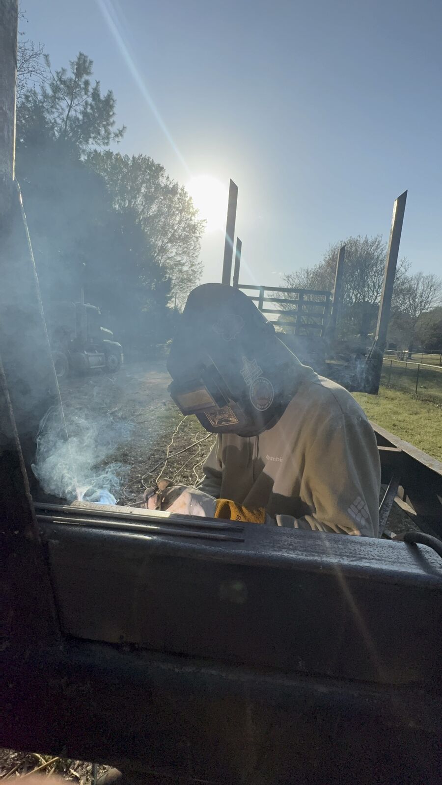 Field welding on a gooseneck trailer